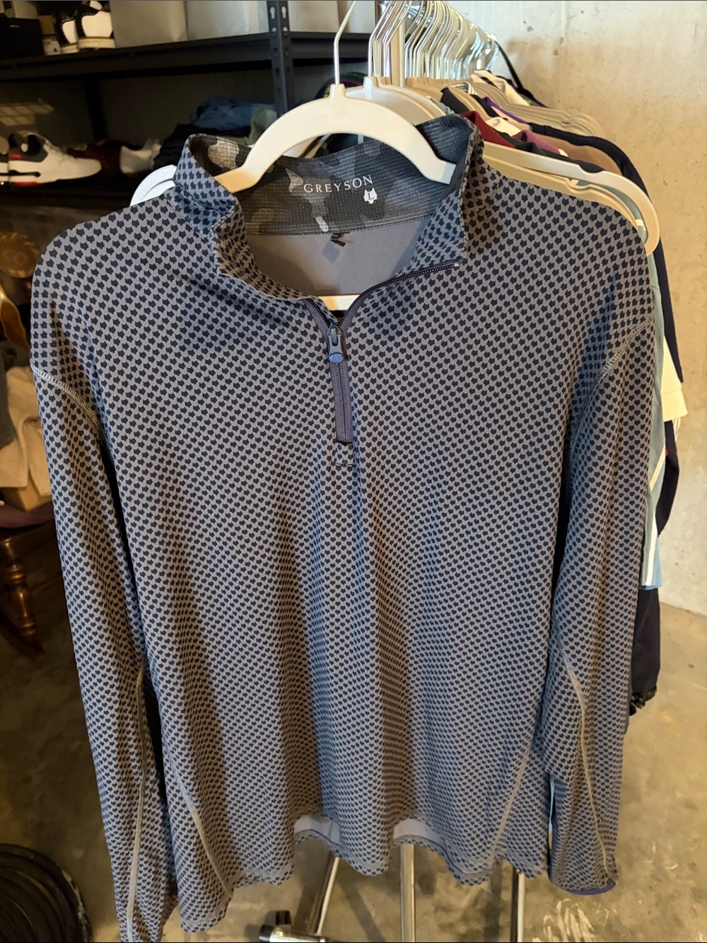 Greyson Navy and Gray Micro-Pattern Quarter-Zip Pullover